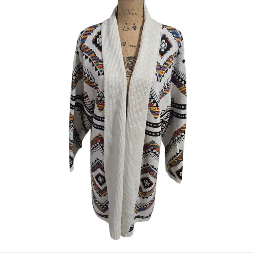 Northern Angel Aztec Tribal Print Shawl Collar Duster Cardigan Coatigan‎ Plus 2X